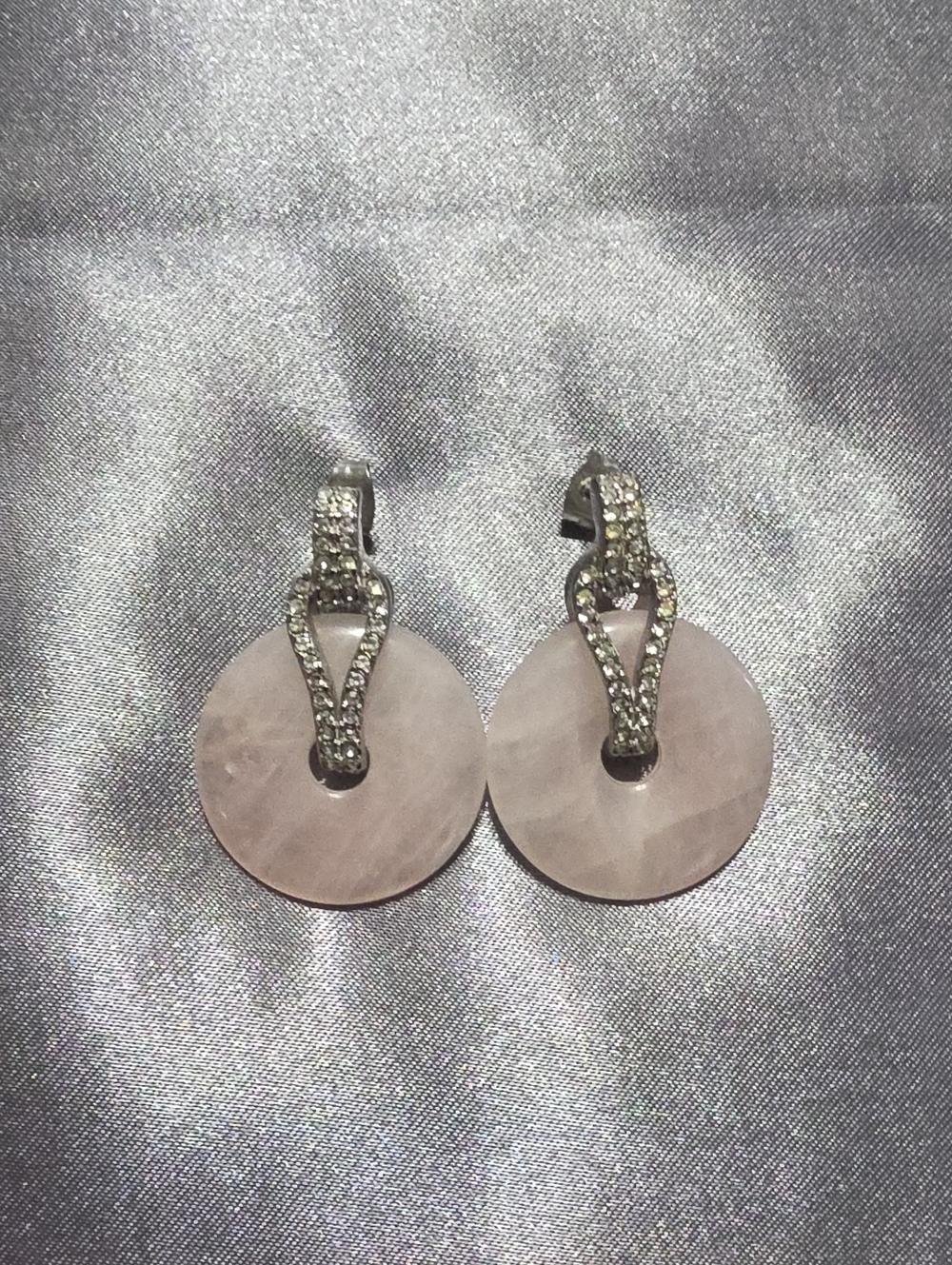 DSK Emma Sky stainless mesh Tubular Chain rose quartz discs Matching Earrings - Picture 3 of 6